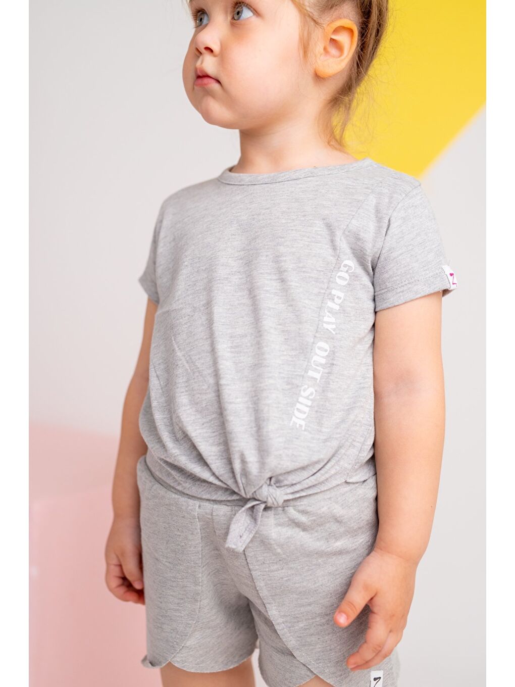 ZEYLAND Kız Bebek Gri Bağlamalı Crop T-Shirt (9Ay-4Yaş) - 1