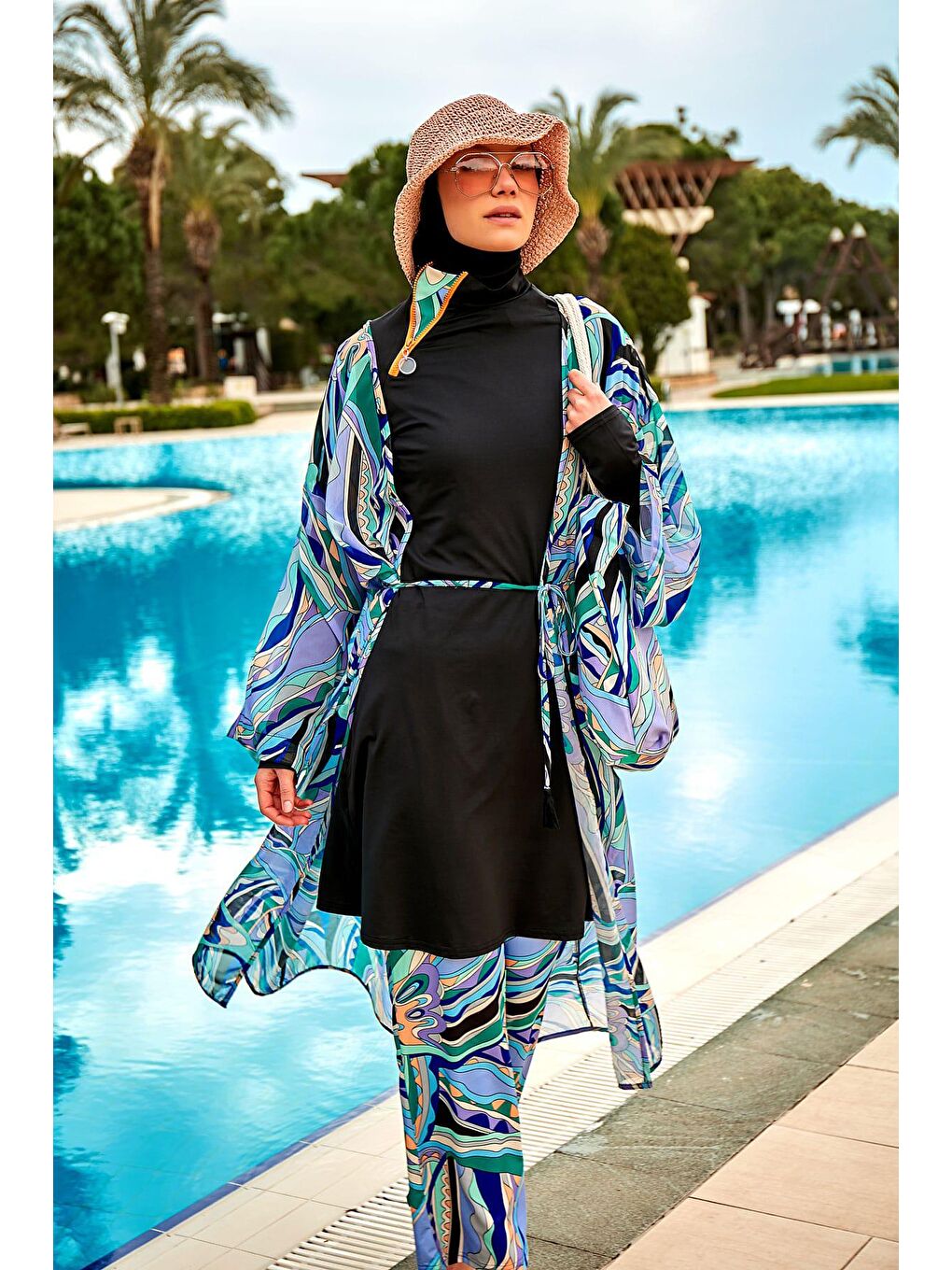 Marina Lila Desenli Lila Kimono Kaftan P2406