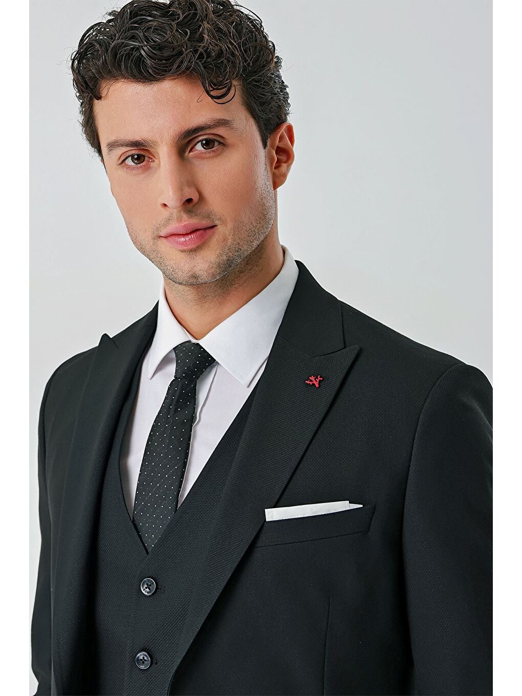 İMZA Siyah Kırlangıç Yaka Yelekli Elastanlı 6 Drop Slim Fit Klasik Takım Elbise 1001240168 - 1