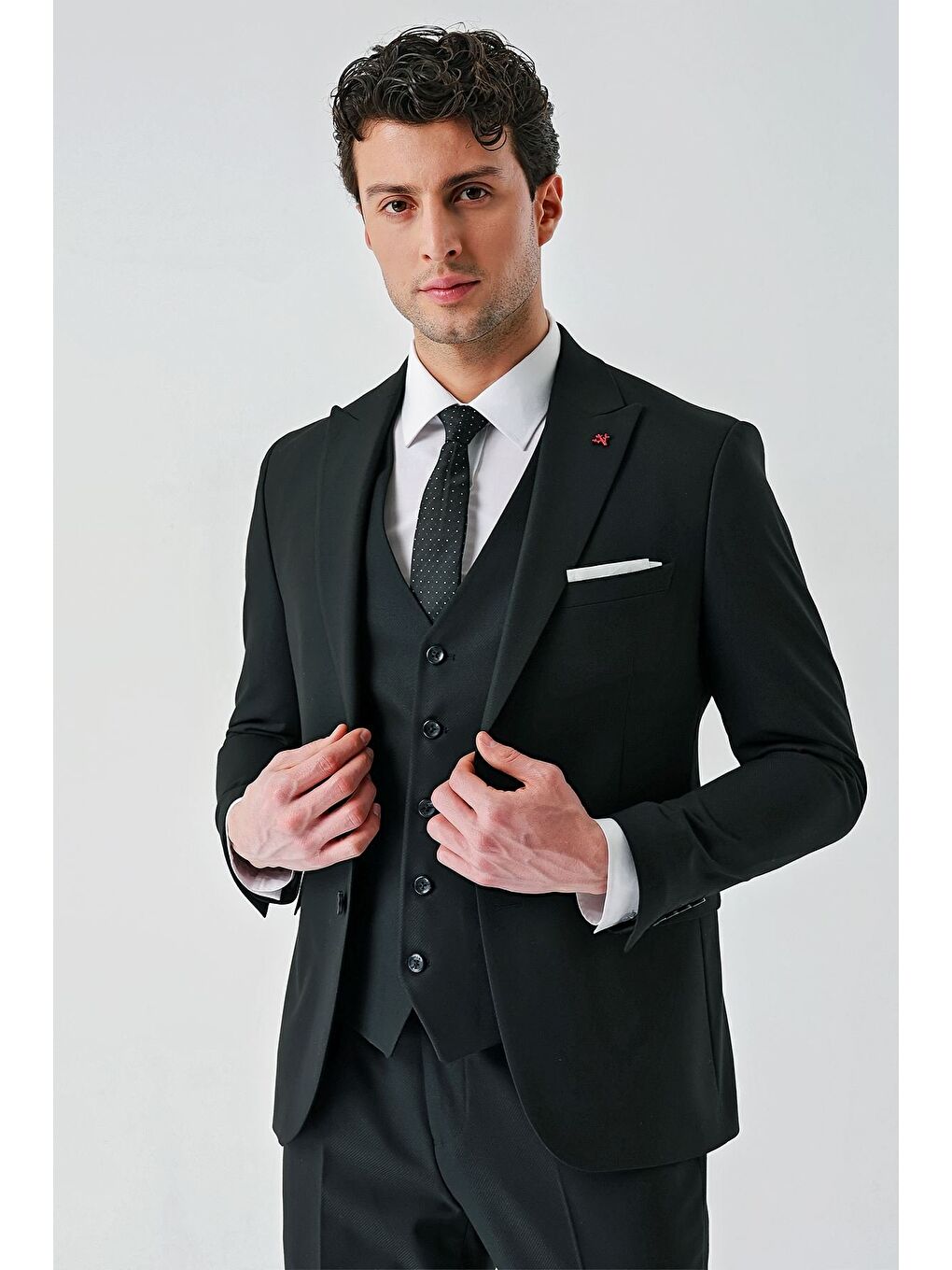 İMZA Siyah Kırlangıç Yaka Yelekli Elastanlı 6 Drop Slim Fit Klasik Takım Elbise 1001240168 - 5