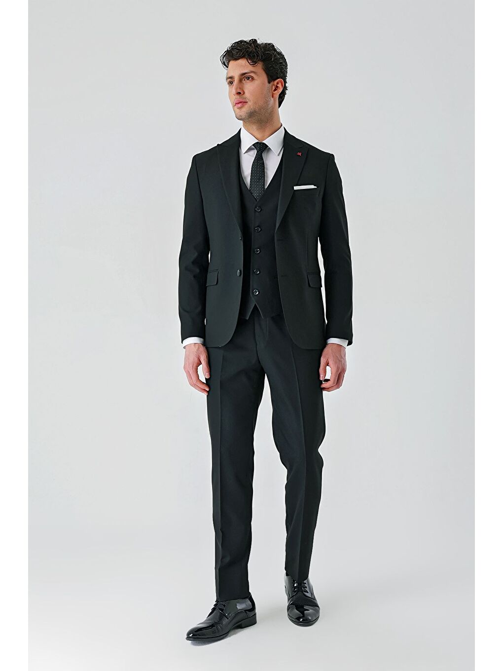 İMZA Siyah Kırlangıç Yaka Yelekli Elastanlı 6 Drop Slim Fit Klasik Takım Elbise 1001240168 - 6