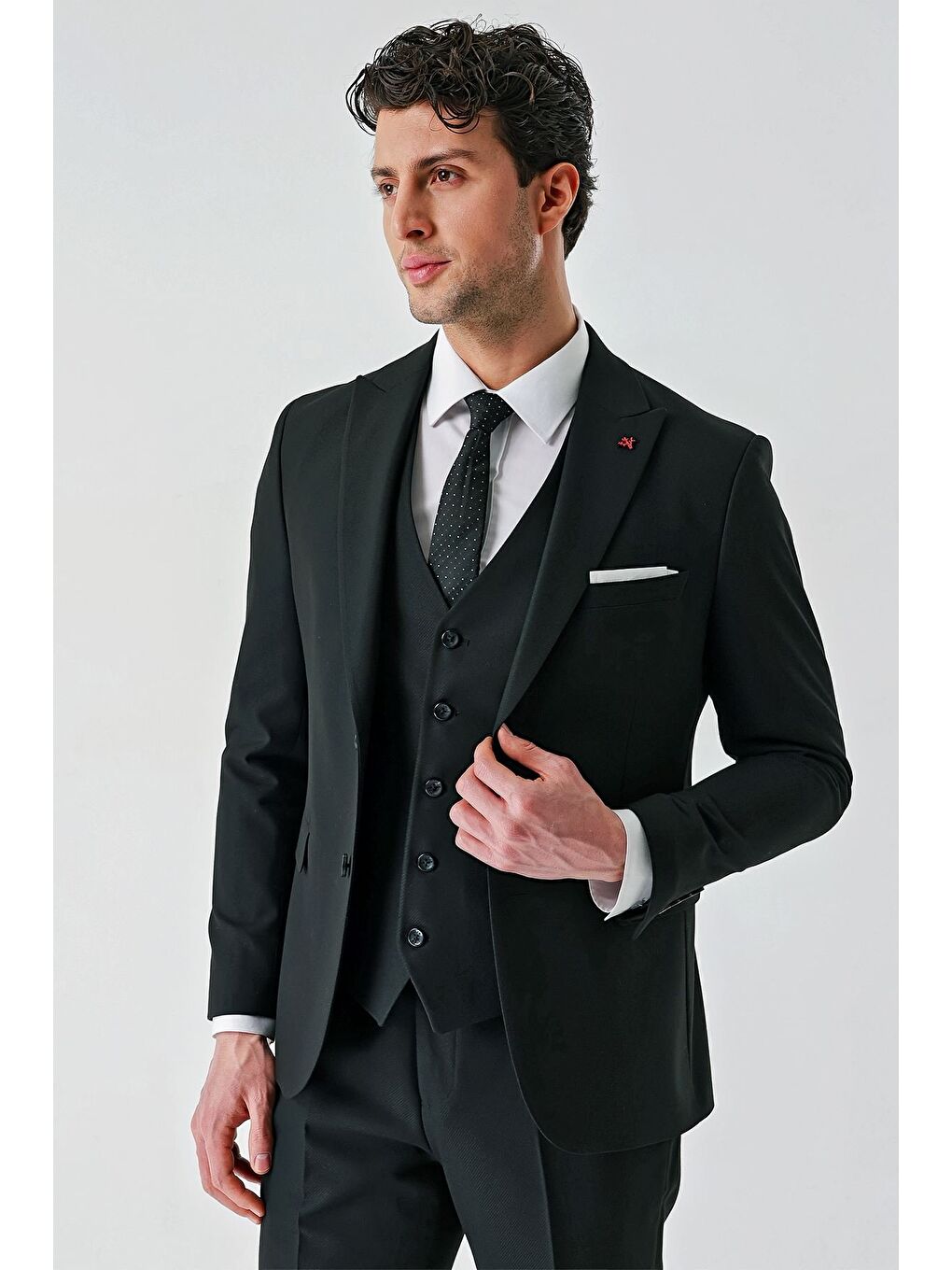 İMZA Siyah Kırlangıç Yaka Yelekli Elastanlı 6 Drop Slim Fit Klasik Takım Elbise 1001240168 - 10
