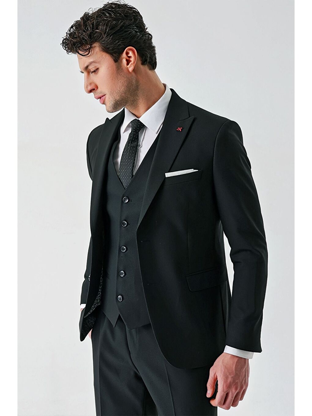İMZA Siyah Kırlangıç Yaka Yelekli Elastanlı 6 Drop Slim Fit Klasik Takım Elbise 1001240168 - 11