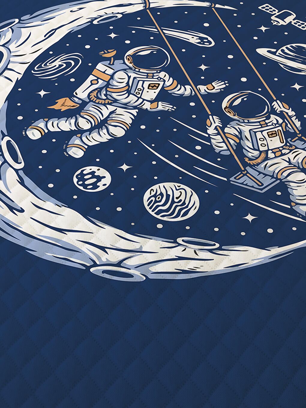 Karışık Astronot Desenli, Baskılı Tek Kişilik ve Çocuk Pike Takımı 160x220 Cm-1