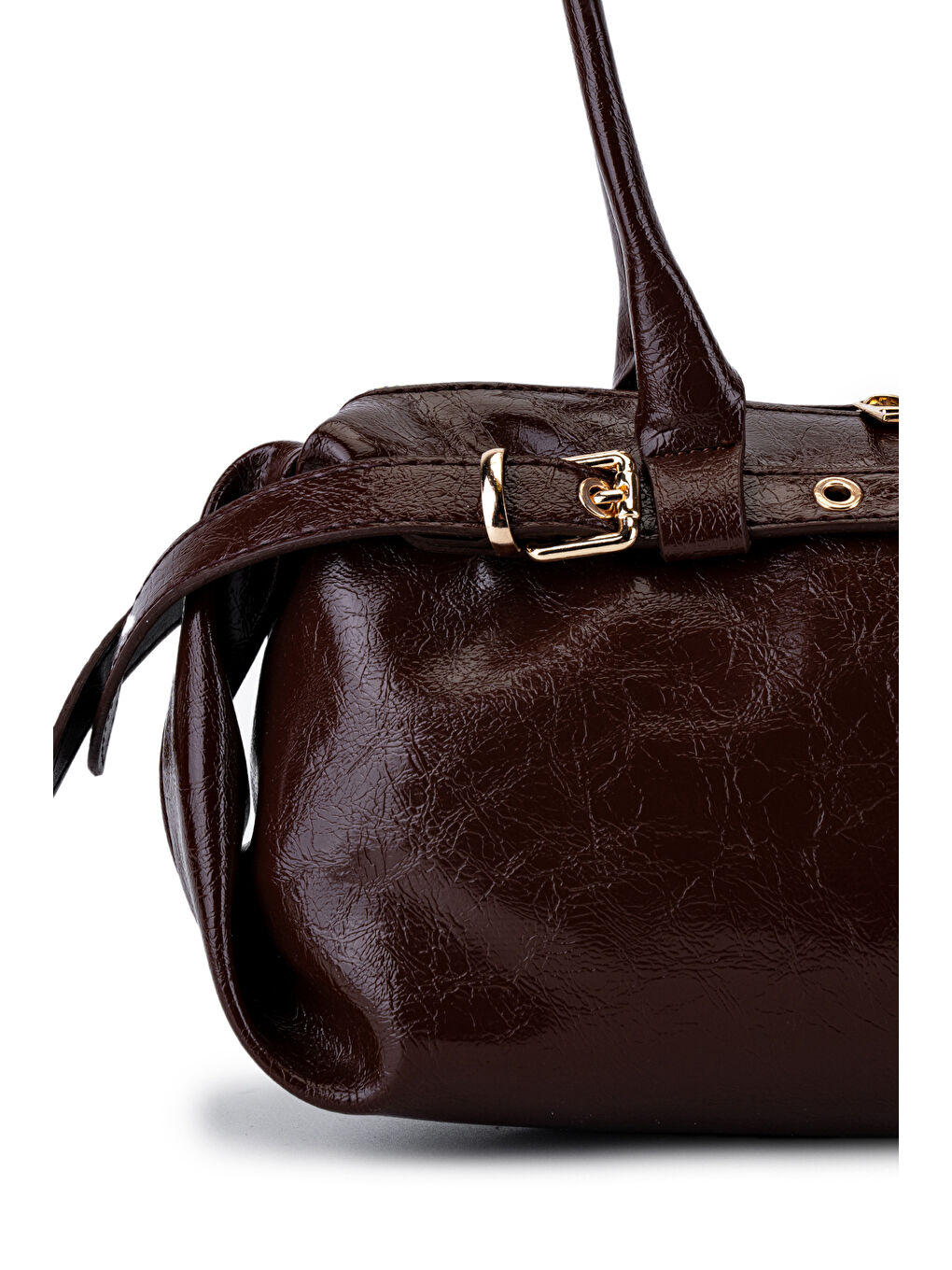 Kahverengi Kemer Detaylı Rugan Suni Deri Omuz Çanta Anfora Acı Kahve-1