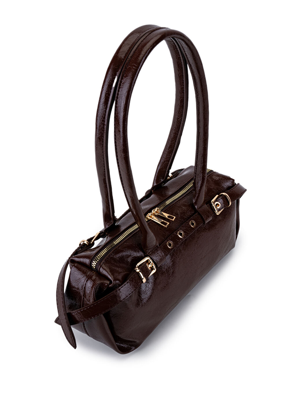 Kahverengi Kemer Detaylı Rugan Suni Deri Omuz Çanta Anfora Acı Kahve-2