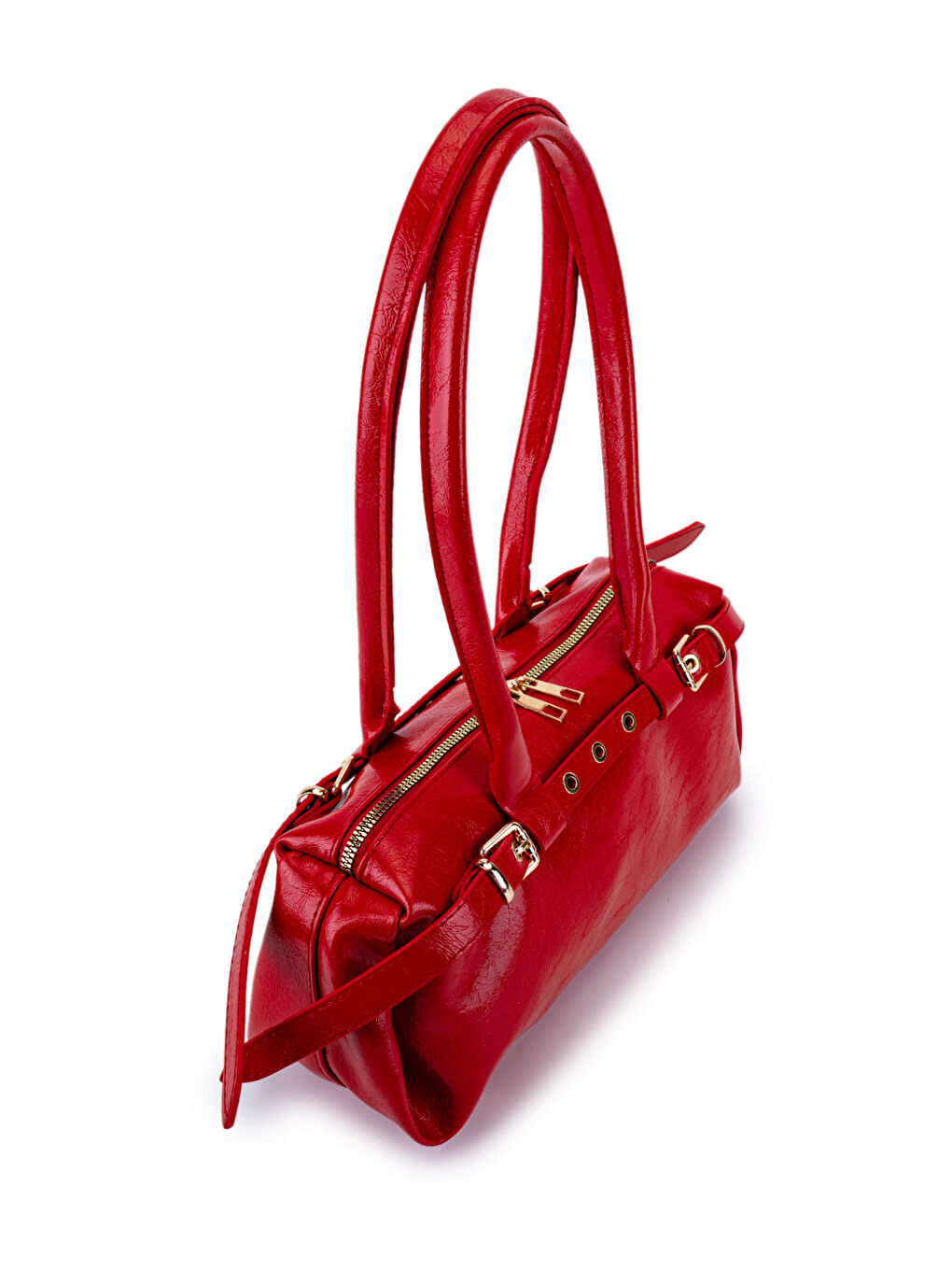 Kemer Detaylı Rugan Suni Deri Omuz Çanta Anfora Kırmızı-2