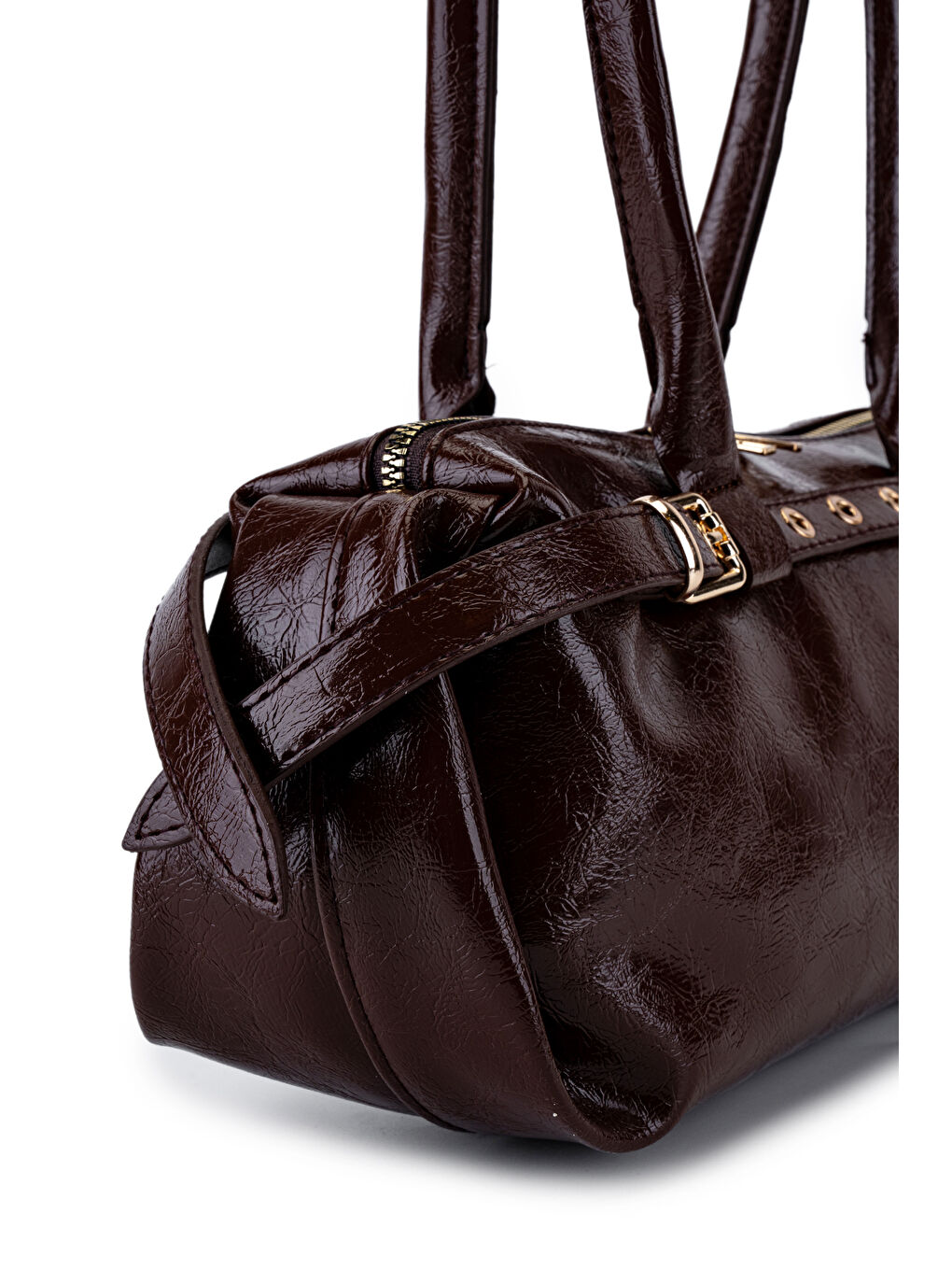 Kahverengi Kemer Detaylı Rugan Suni Deri Omuz Çanta Anfora Acı Kahve-3