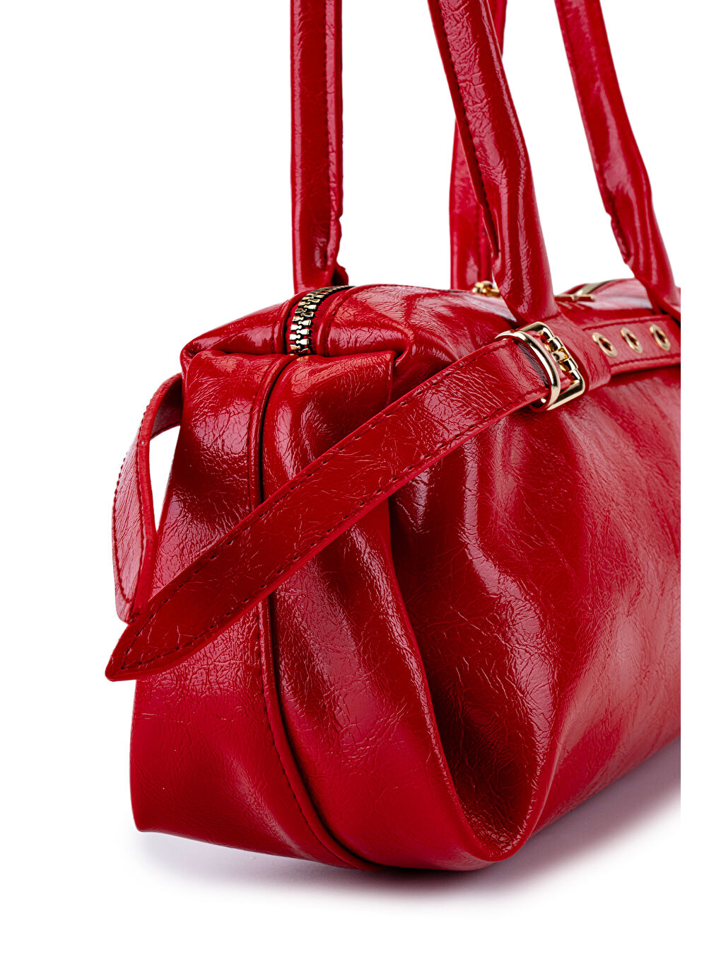 Kemer Detaylı Rugan Suni Deri Omuz Çanta Anfora Kırmızı-3