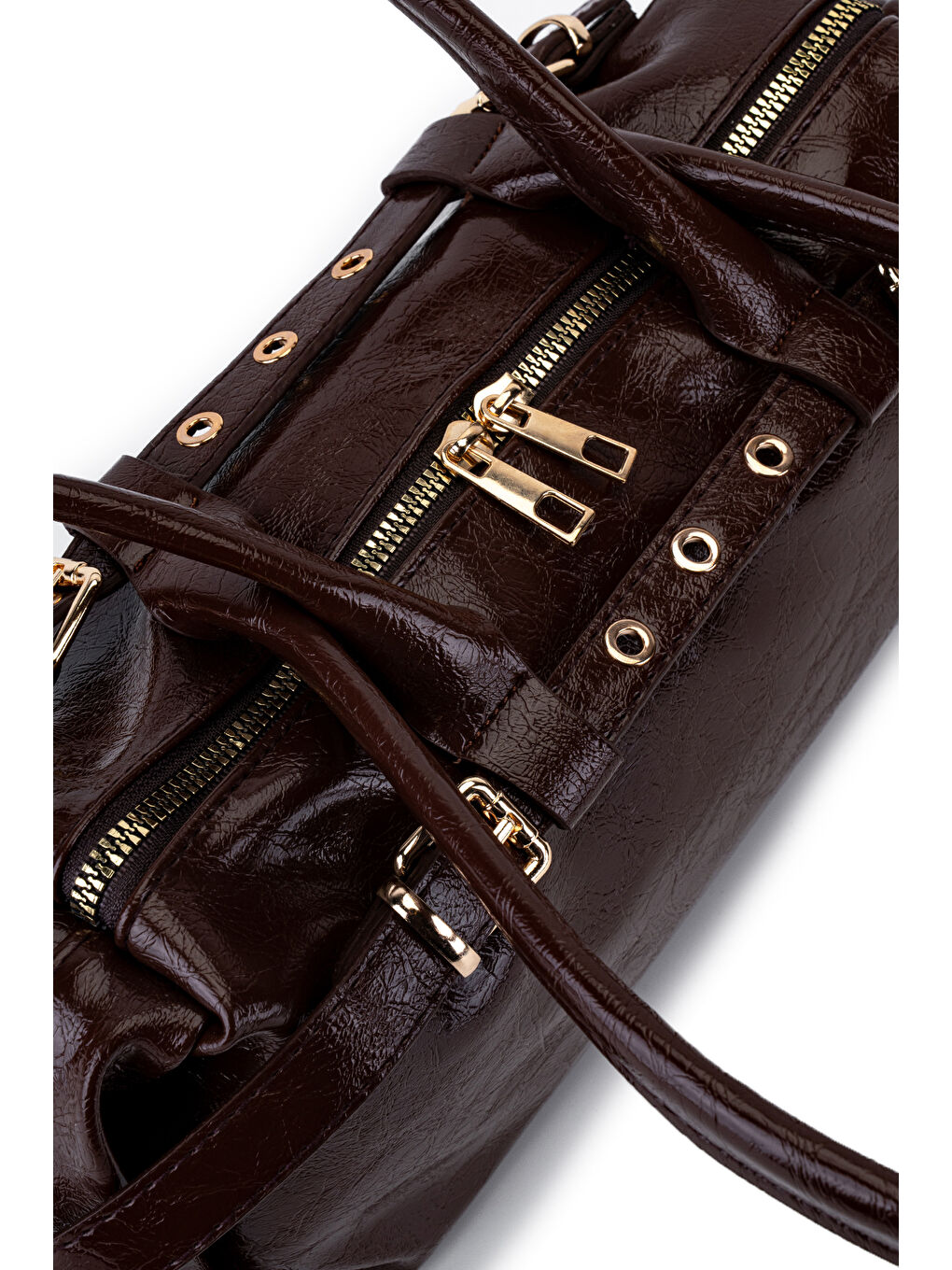 Kahverengi Kemer Detaylı Rugan Suni Deri Omuz Çanta Anfora Acı Kahve-4