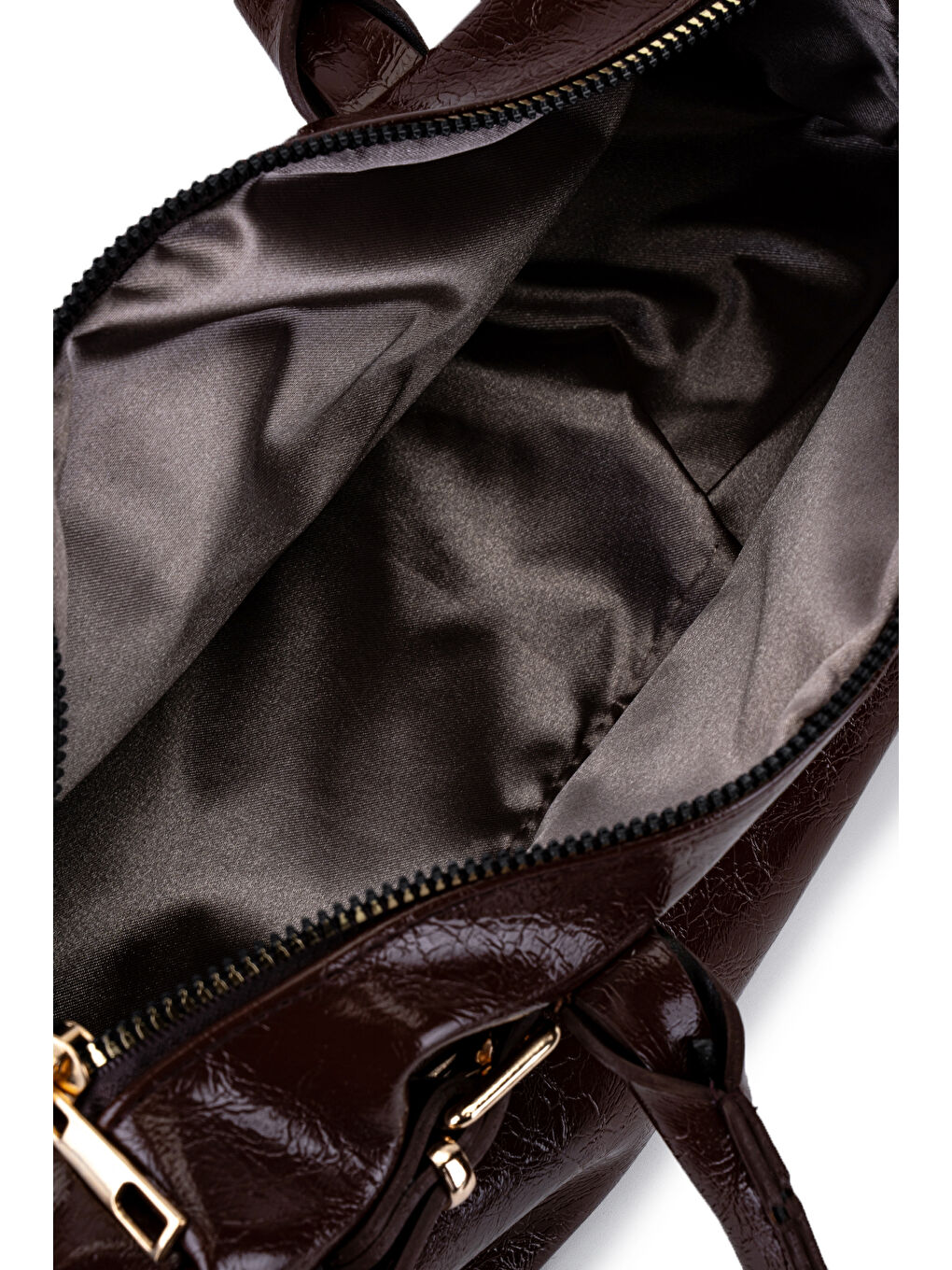 Kahverengi Kemer Detaylı Rugan Suni Deri Omuz Çanta Anfora Acı Kahve-5