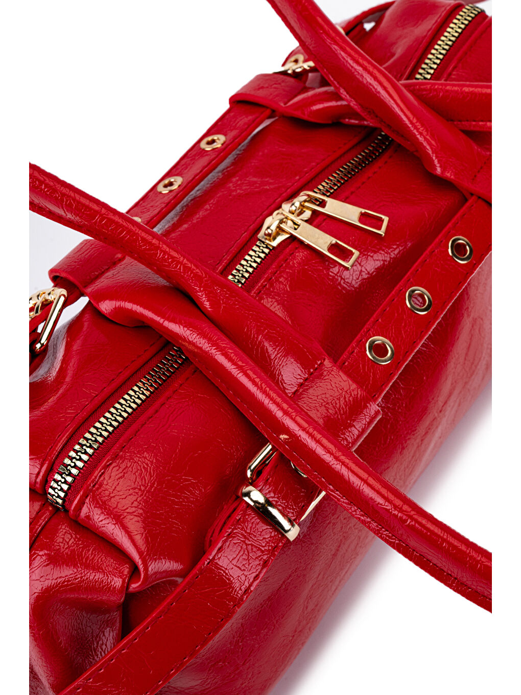 Kemer Detaylı Rugan Suni Deri Omuz Çanta Anfora Kırmızı-5