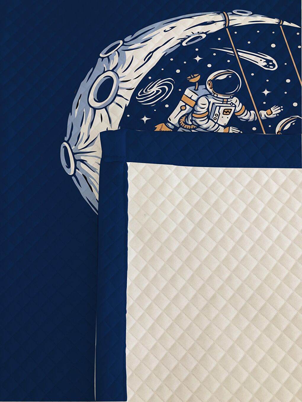 Karışık Astronot Desenli, Baskılı Tek Kişilik ve Çocuk Pike Takımı 160x220 Cm-2