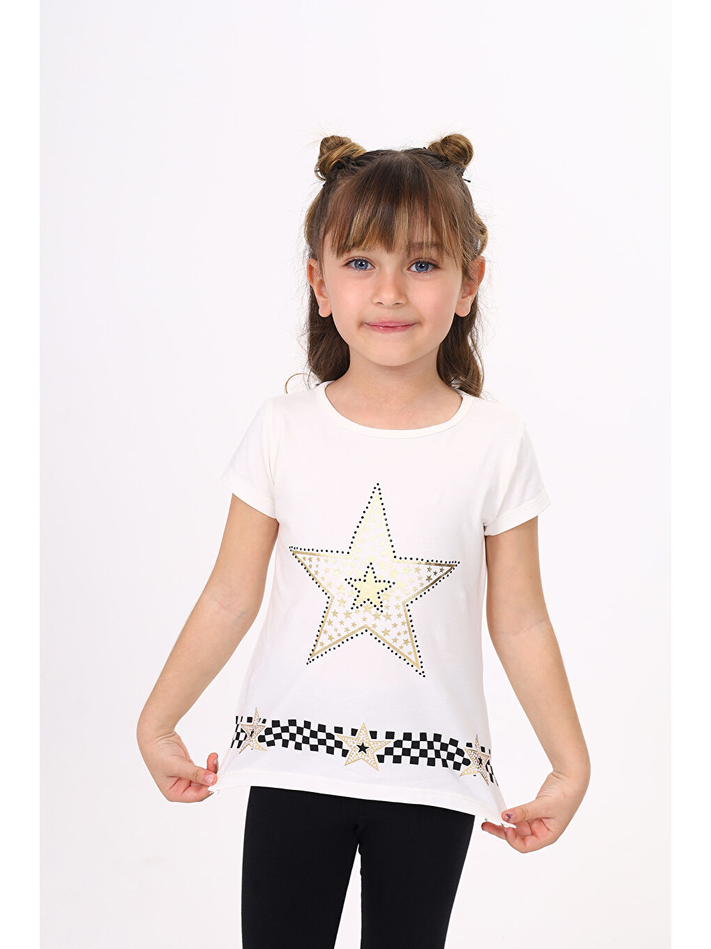 Toontoykids Ekru Kız Çocuk T-Shirt Yıldız Baskı