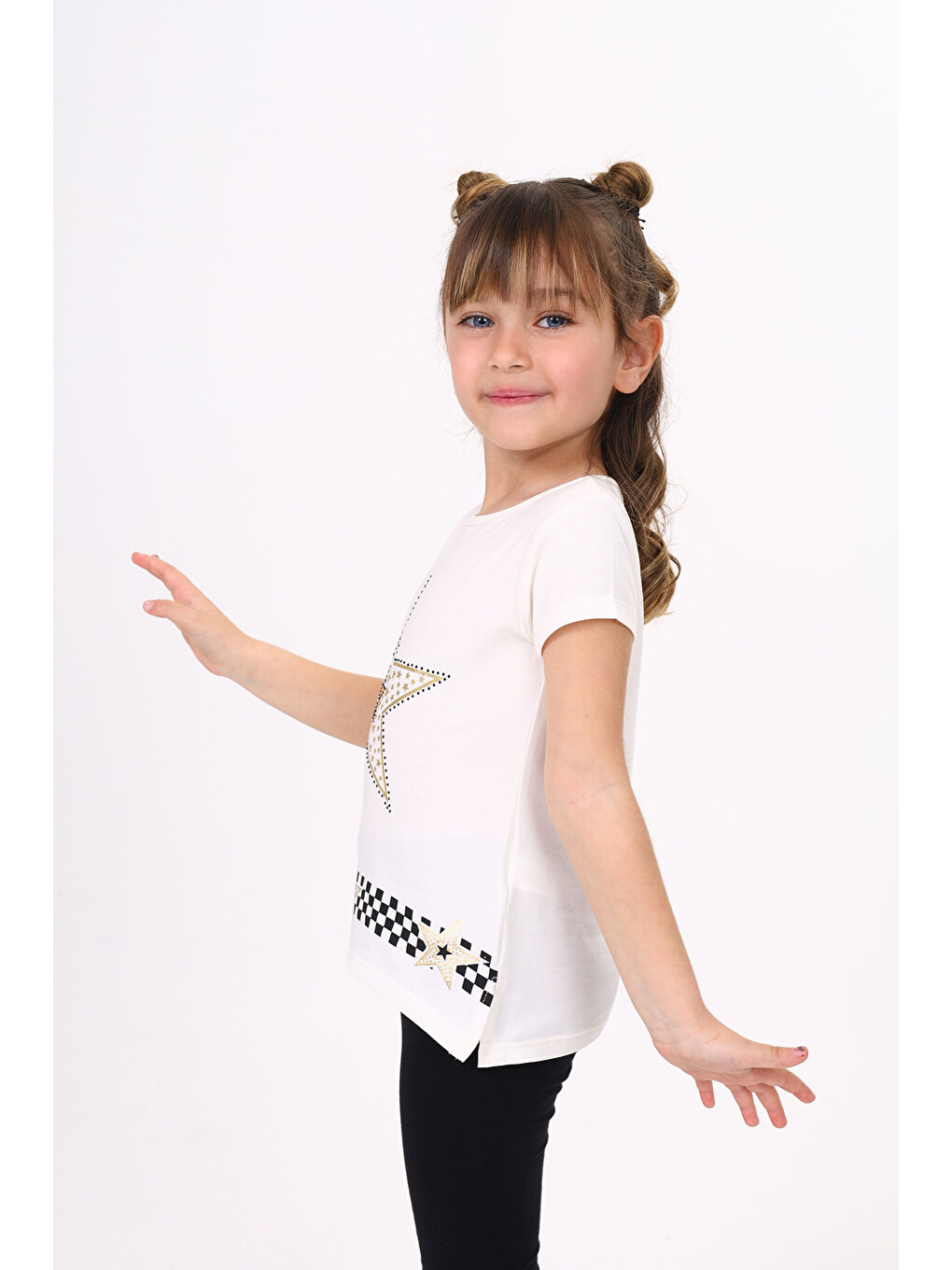 Toontoykids Ekru Kız Çocuk T-Shirt Yıldız Baskı - 1