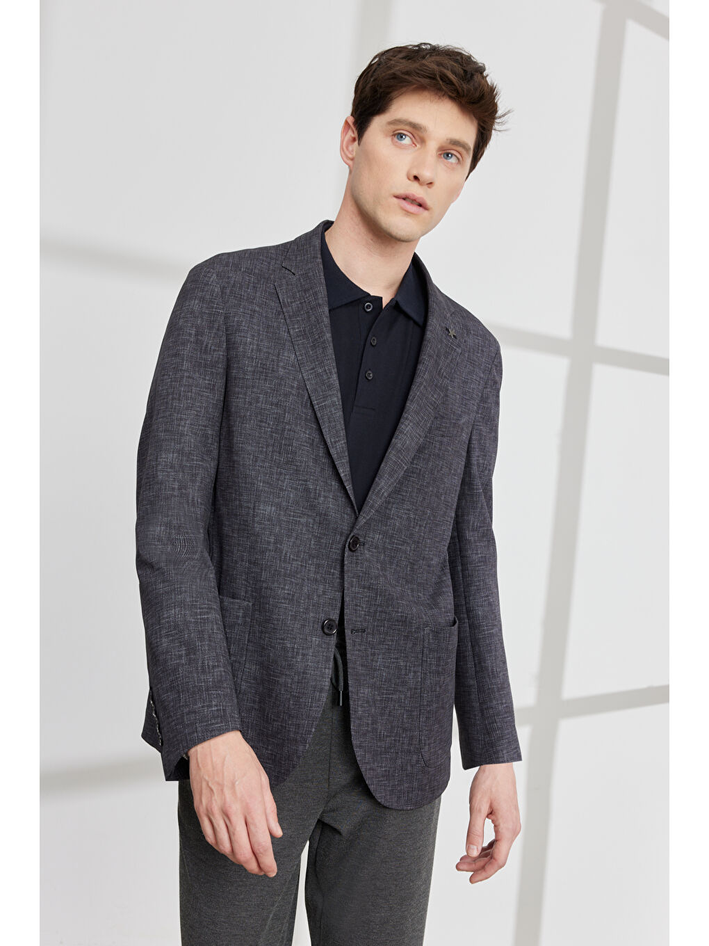 Erkek Siyah-Gri Comfort Fit Geniş Kesim Mono Yaka Magic Ceket-3