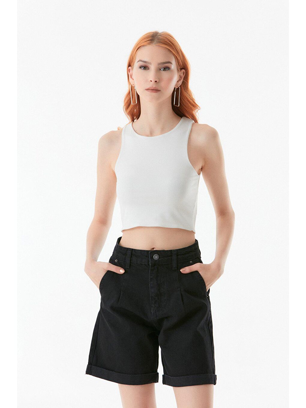 Ekru Basic Bisiklet Yaka Crop Body