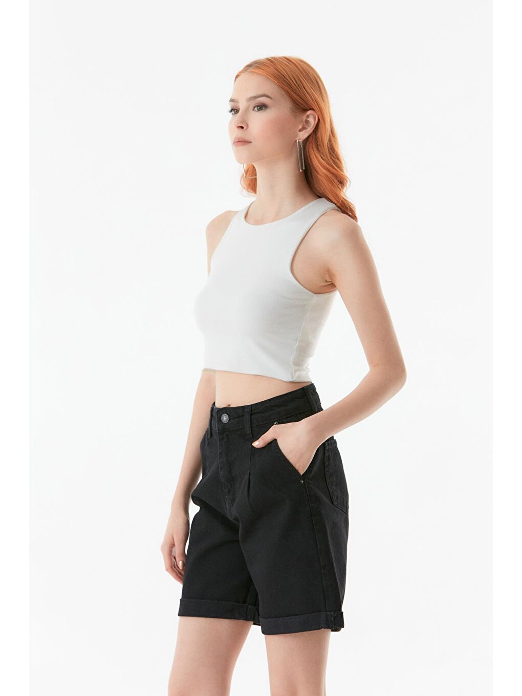 Ekru Basic Bisiklet Yaka Crop Body-1