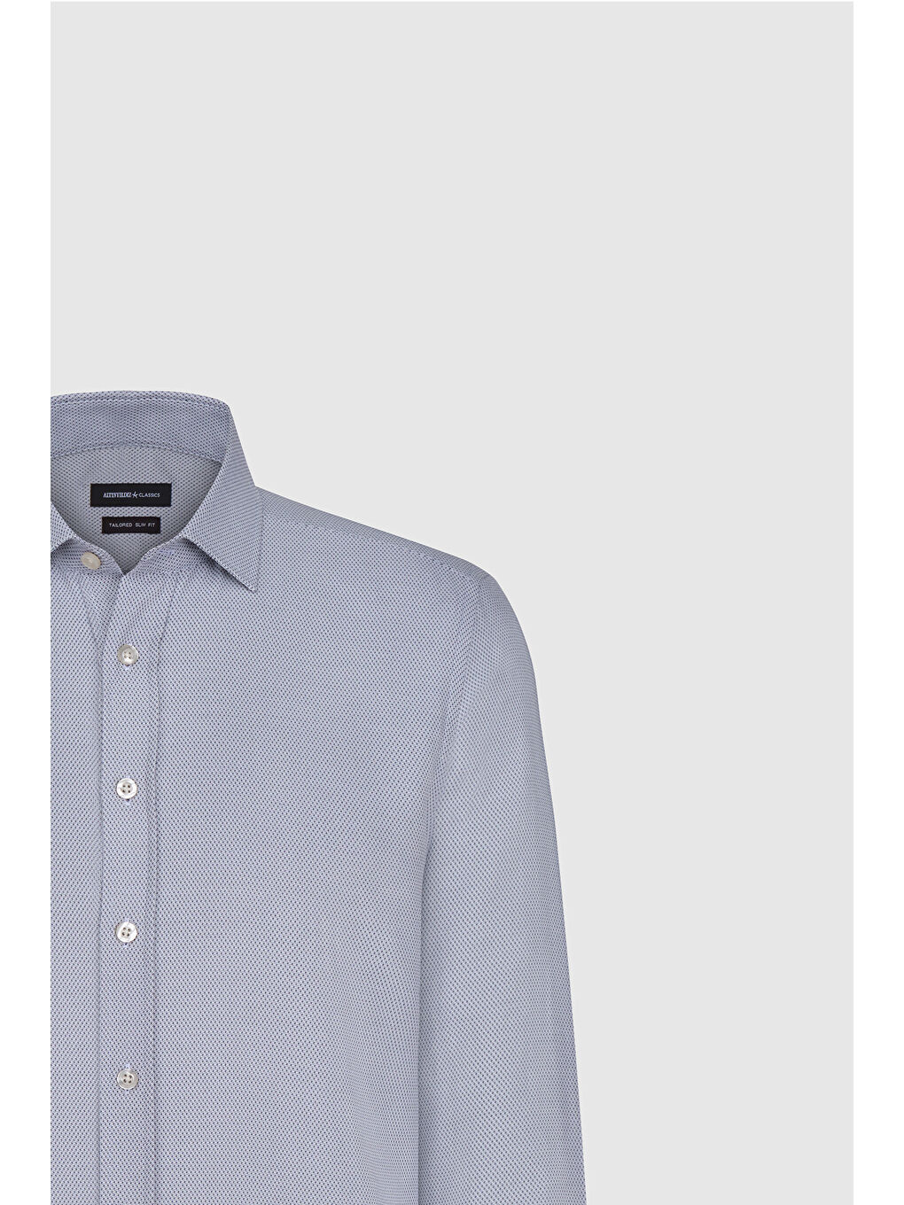 Erkek Beyaz-Lacivert Pamuklu Slim Fit Dar Kesim Klasik Yaka Armürlü Gömlek-7