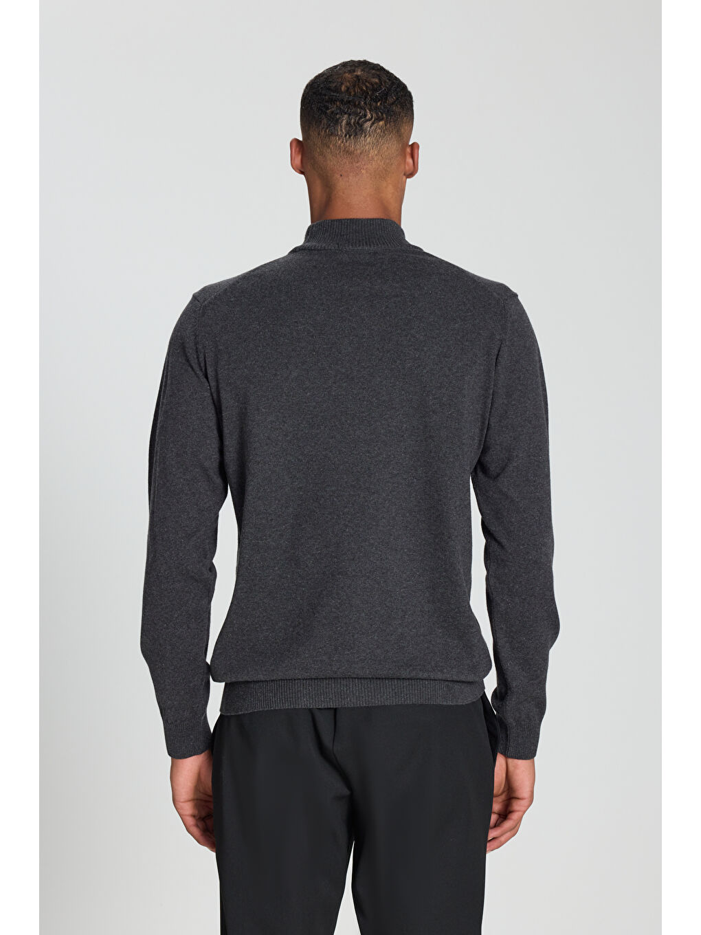 Erkek Antrasit-Melanj Pamuklu Standart Fit Normal Kesim Yarım Balıkçı Yaka Triko Kazak-4