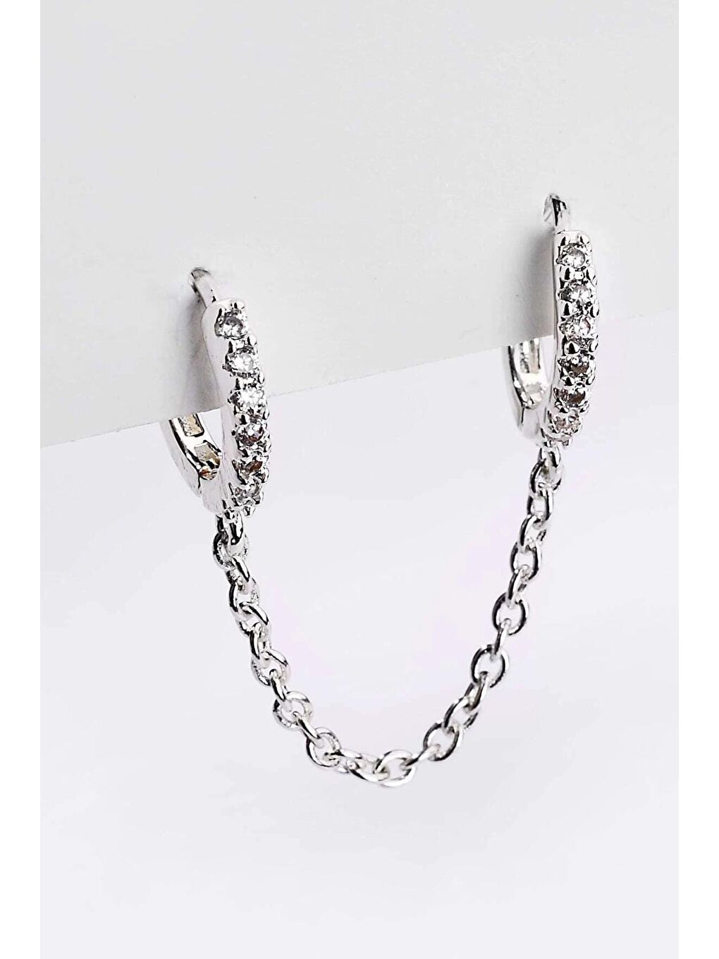 Gri Zincir Sallantılı Zirkon Halka Küpe-1