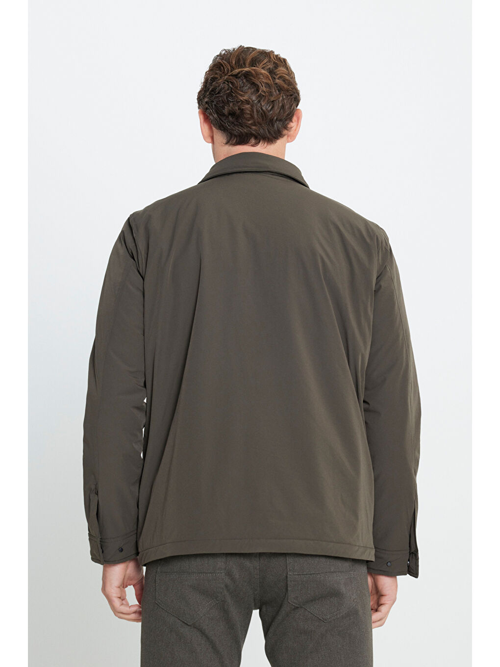 Erkek Haki Su İtici Standart Fit Normal Kesim Cepli Gömlek Yaka Mont-6