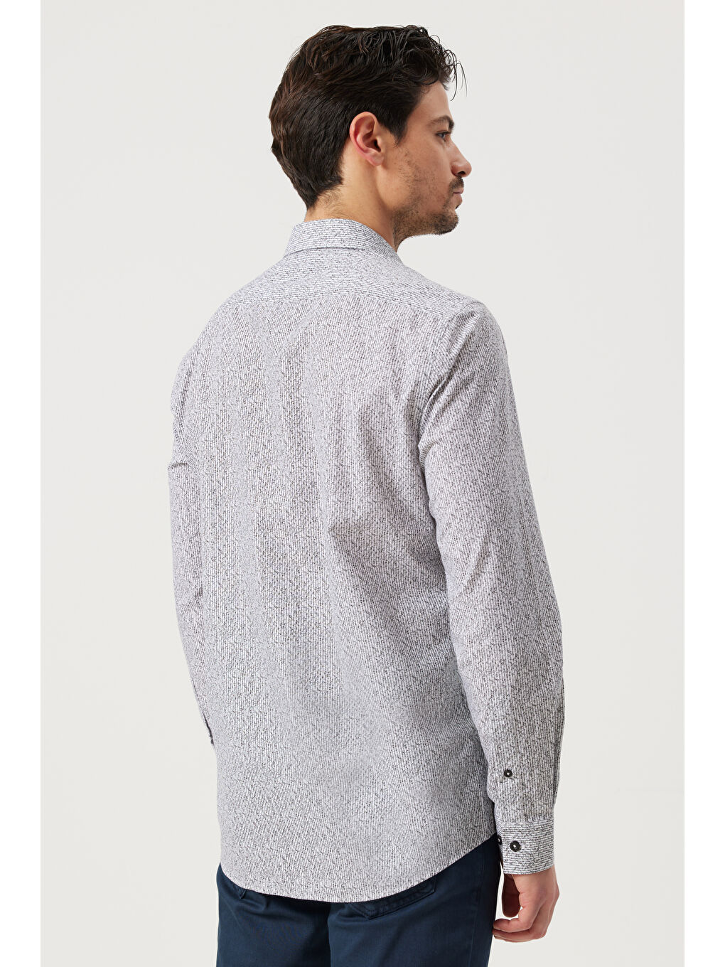 Erkek Beyaz-Siyah Slim Fit Dar Kesim İtalyan Yaka Baskılı Gömlek-4