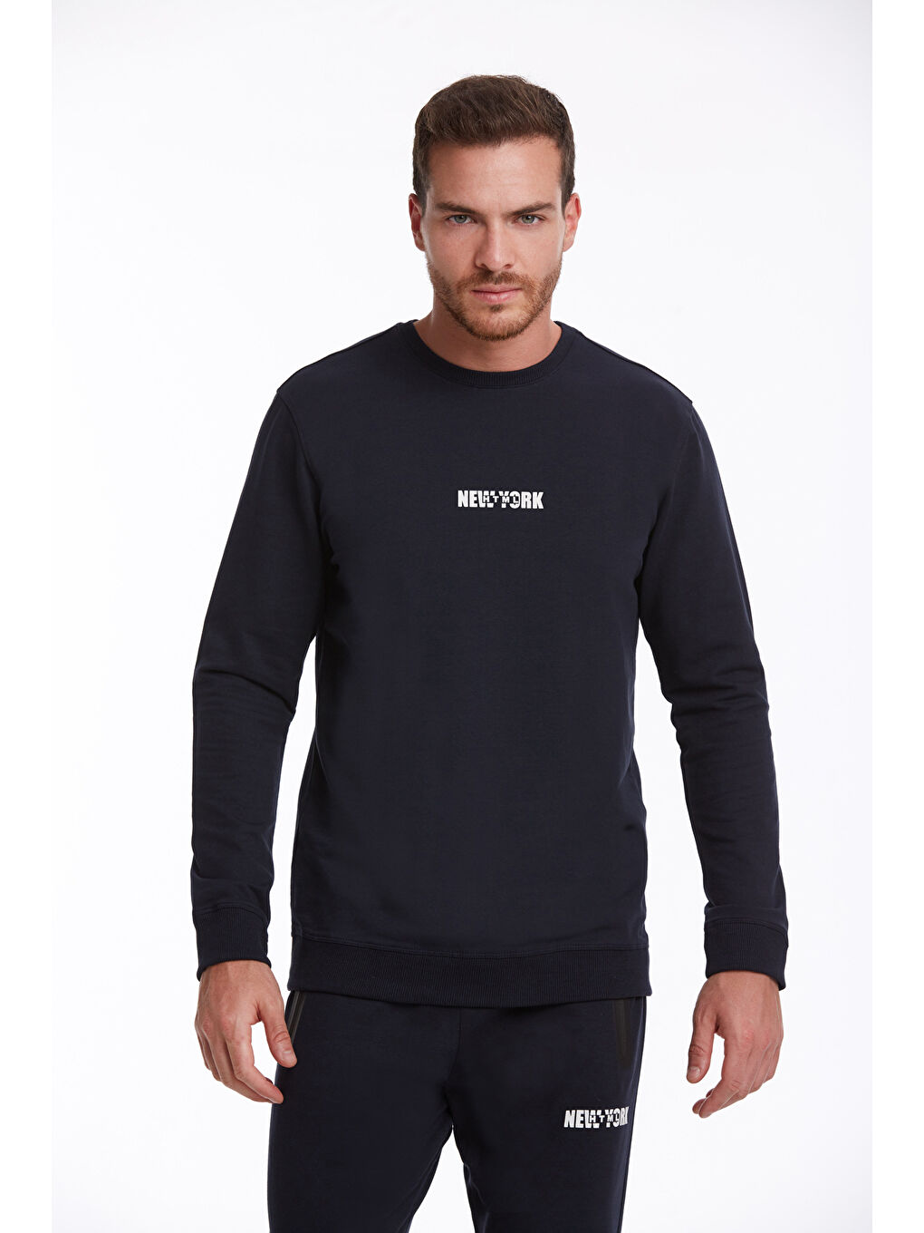 Hatemoğlu Lacivert Regular Fit Düz Pamuklu Bisiklet Yaka Sweatshirt