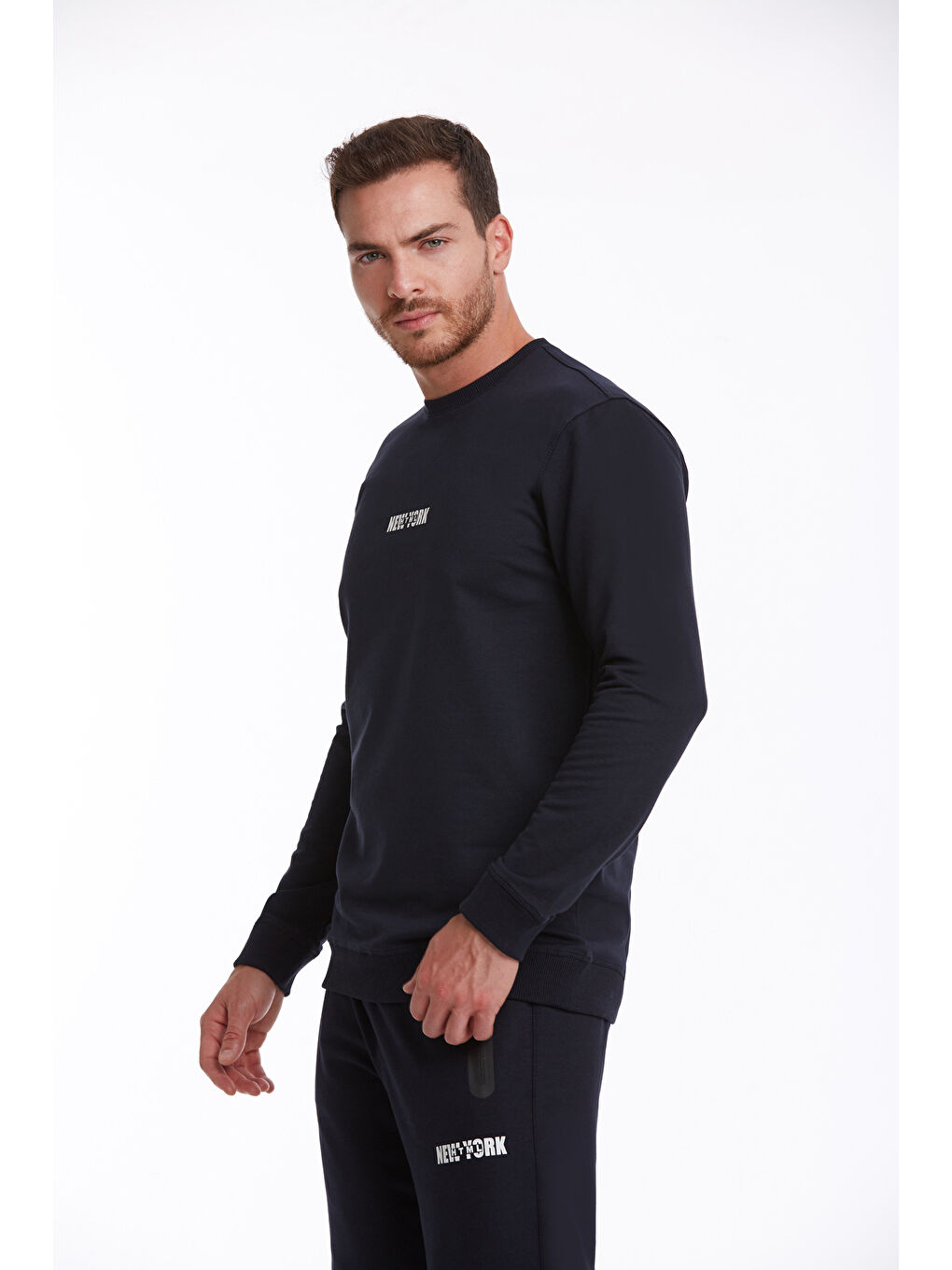 Hatemoğlu Lacivert Regular Fit Düz Pamuklu Bisiklet Yaka Sweatshirt - 1