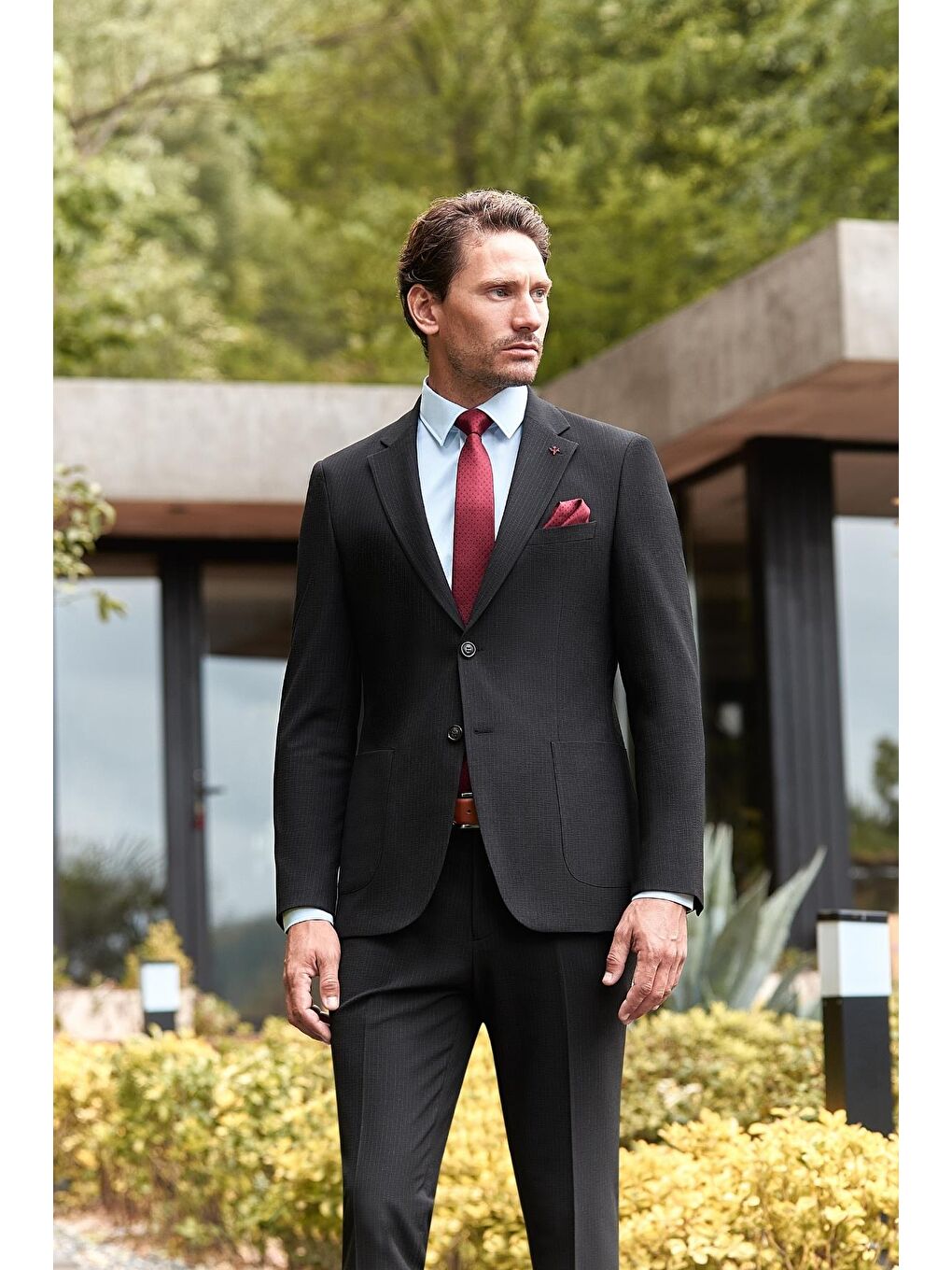 Siyah Çizgili Mono Yaka Astarlı Elastanlı 6 Drop Slim Fit Dar Kesim Casual Takım Elbise 1001240171