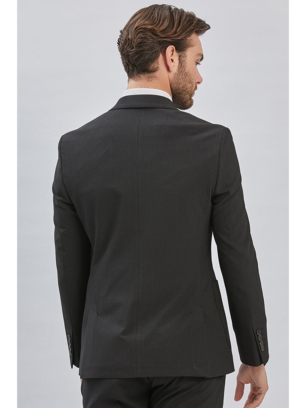 Siyah Çizgili Mono Yaka Astarlı Elastanlı 6 Drop Slim Fit Dar Kesim Casual Takım Elbise 1001240171-6