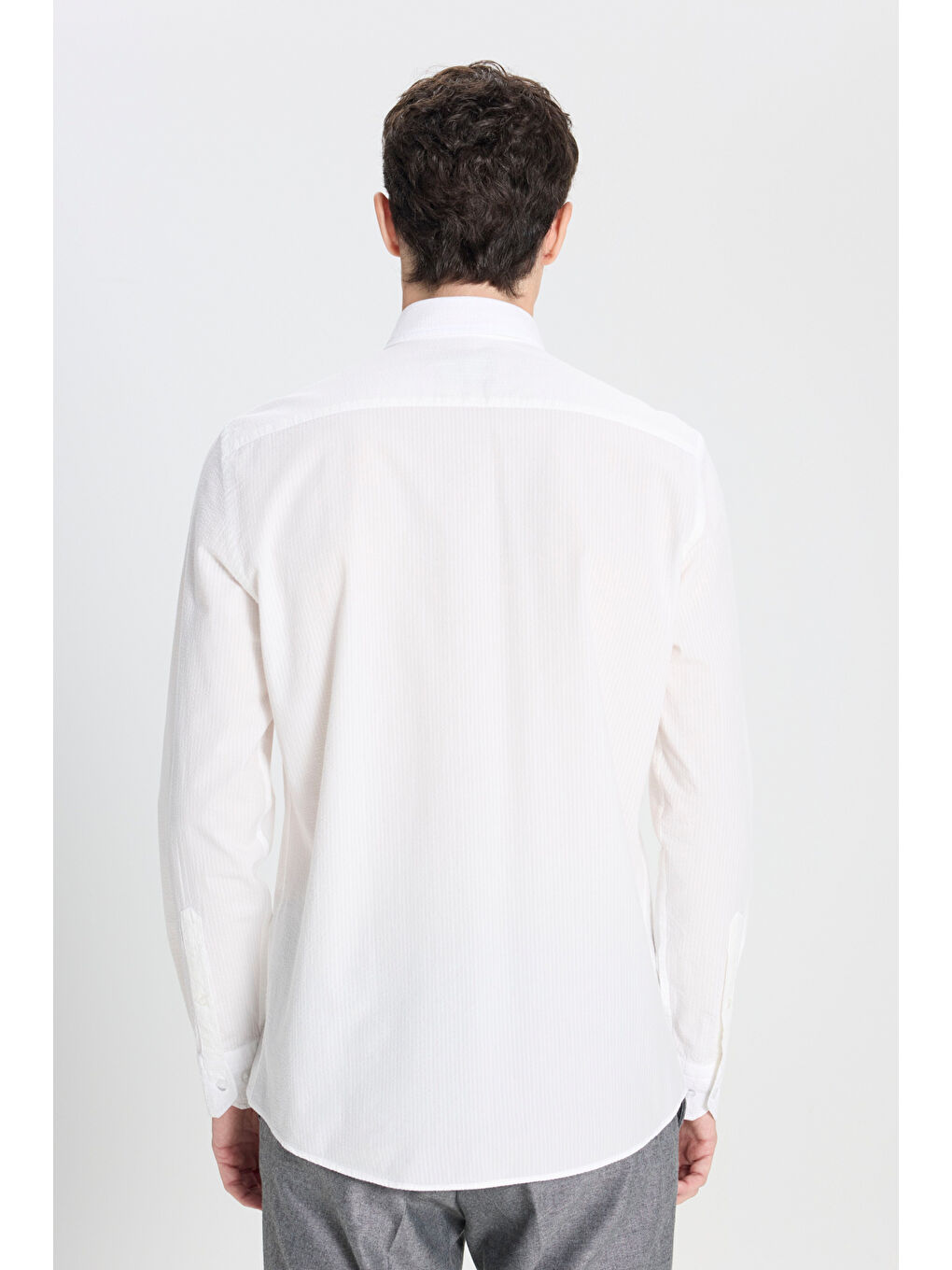 Erkek Beyaz Slim Fit Dar Kesim Düğmeli Yaka %100 Pamuk Gömlek-6