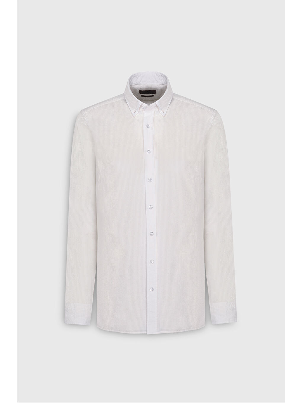 Erkek Beyaz Slim Fit Dar Kesim Düğmeli Yaka %100 Pamuk Gömlek-7