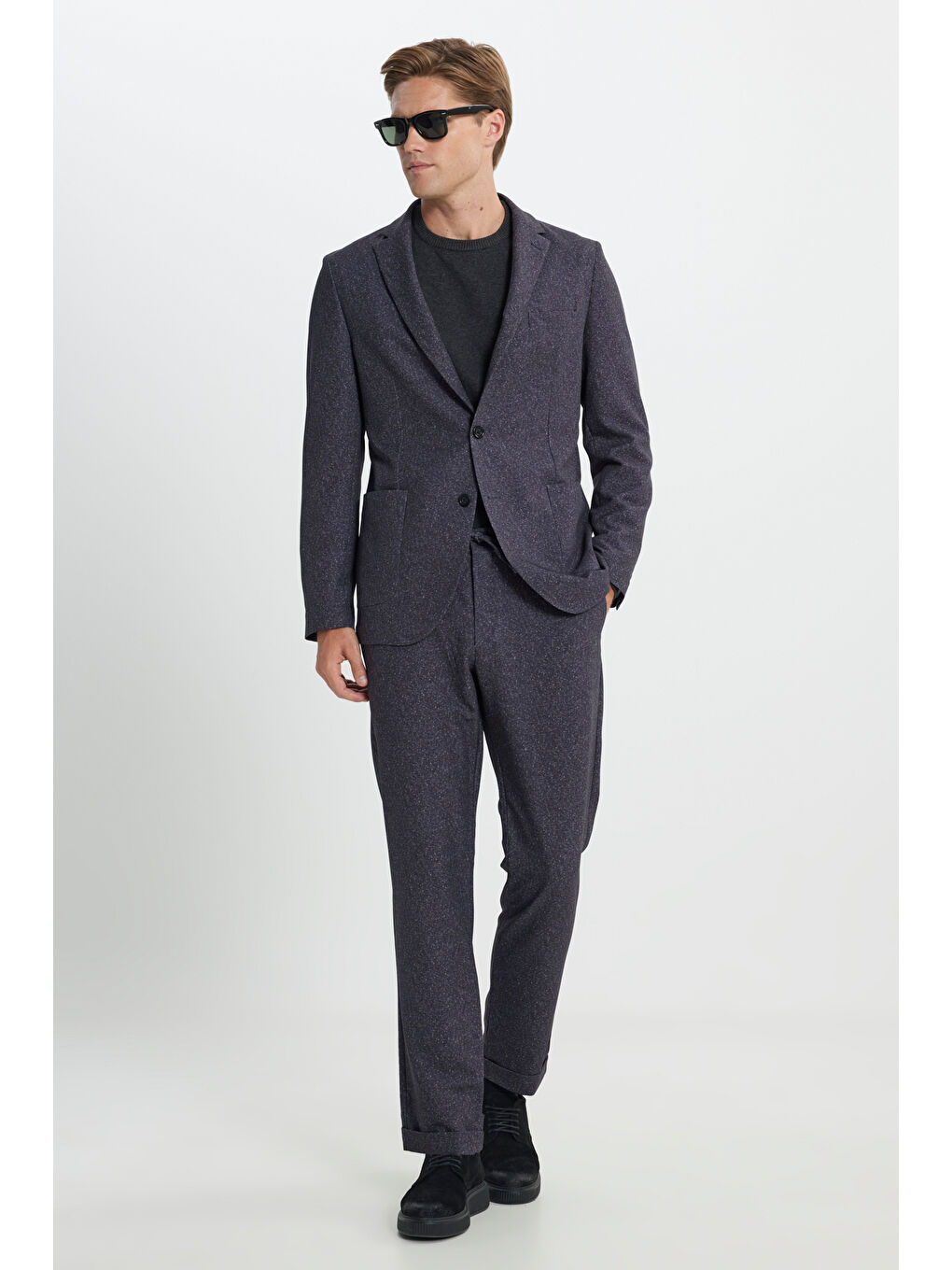 Erkek Bordo Slim Fit Dar Kesim Mono Yaka Beli Bağlamalı Desenli Takım Elbise-1