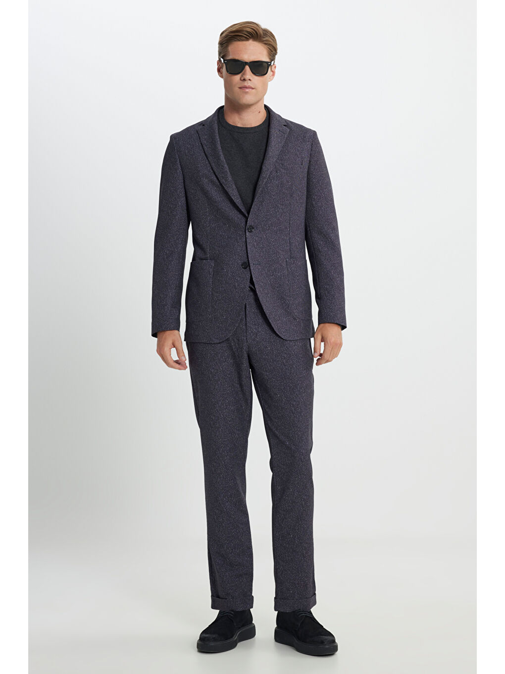 Erkek Bordo Slim Fit Dar Kesim Mono Yaka Beli Bağlamalı Desenli Takım Elbise-2