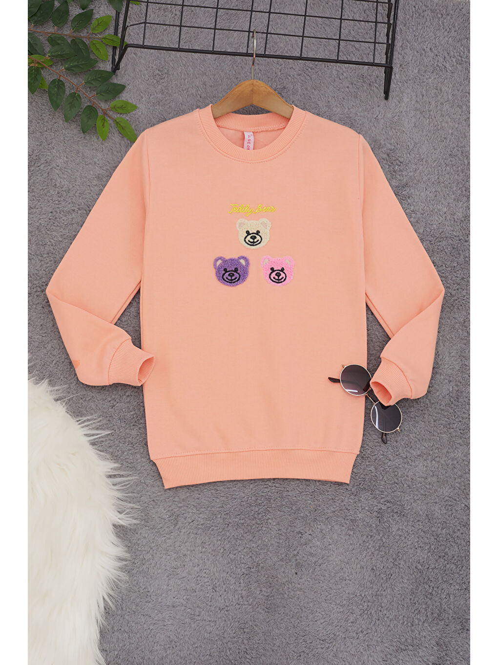 Pembe Life Kids Club Pembe Somon Ayıcık Nakışlı Kız Çocuk Kız Çocuk Sweatshirt 17201