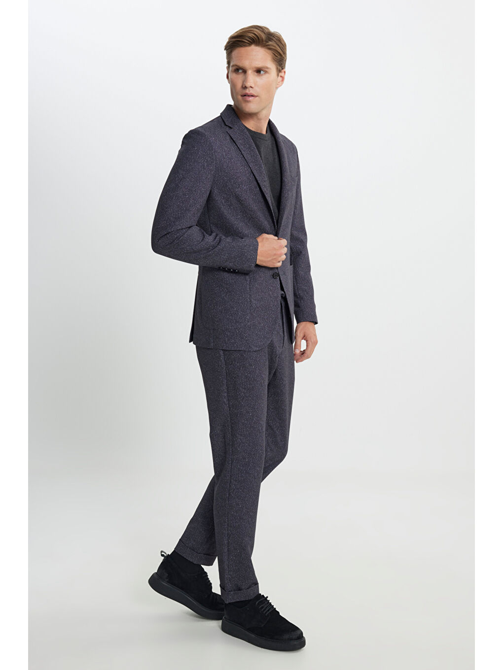 Erkek Bordo Slim Fit Dar Kesim Mono Yaka Beli Bağlamalı Desenli Takım Elbise-7