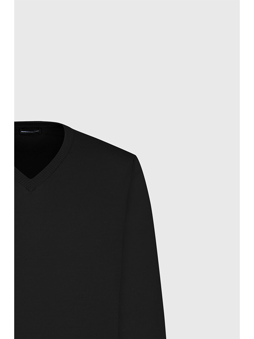 Erkek Siyah Pamuklu Standart Fit Normal Kesim V Yaka Basic Triko Kazak-6