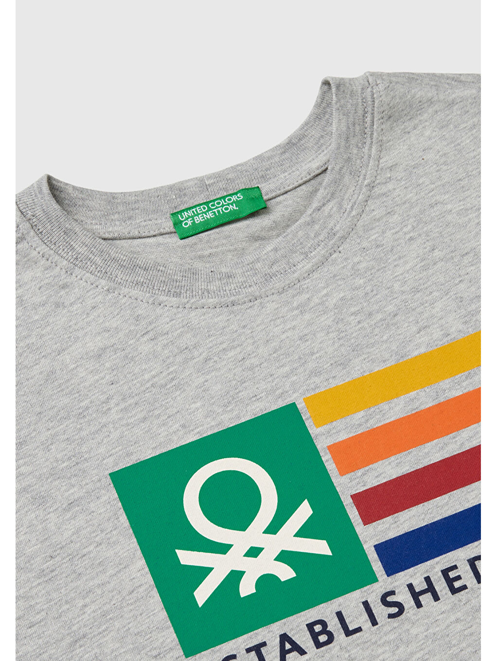 United Colors Of Benetton Gri Erkek Çocuk Gri Melanj Önü   Renkli Logo Baskılı Bisiklet Yaka Kısa Kollu T-Shirt - 2