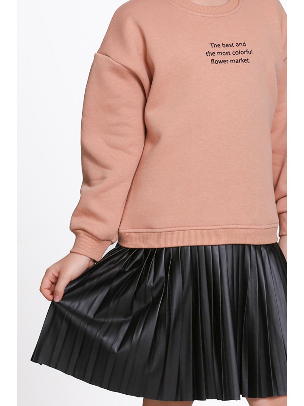 Kahverengi Kız Çocuk Kiremit Paragraf Baskılı Deri Parçalı 5-9 Yaş Elbise - 23181-3-3