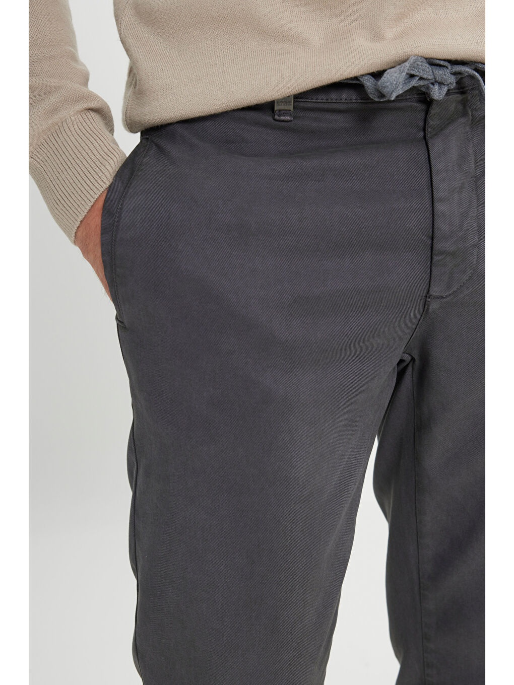 Erkek Antrasit Pamuklu Slim Fit Dar Kesim Diagonal Desenli Pileli Yan Cep Casual Pantolon-3