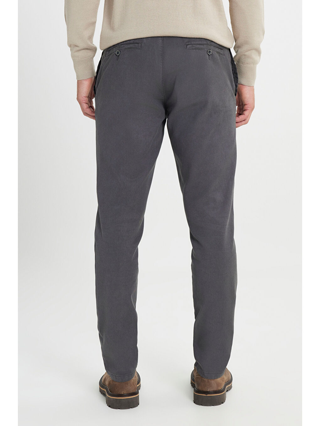 Erkek Antrasit Pamuklu Slim Fit Dar Kesim Diagonal Desenli Pileli Yan Cep Casual Pantolon-4