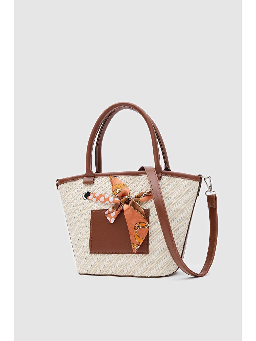 Kahverengi Modena Şal Aksesuarlı El Ve Omuz Çantası Taba-2