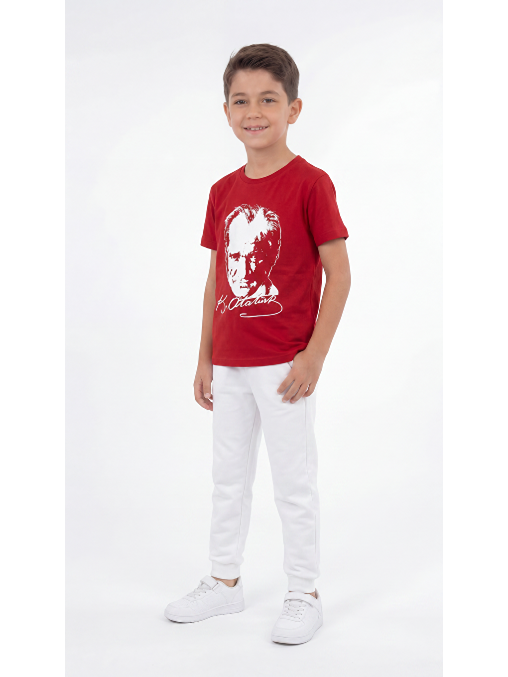 Kırmızı Atatürk Baskılı Erkek Çocuk Tişört T-shirt-1