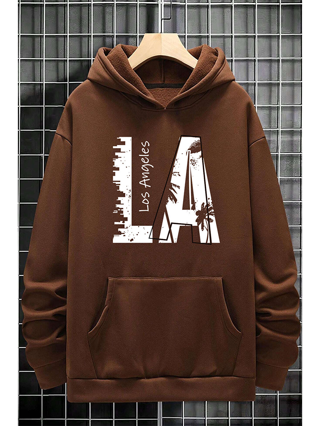 uyguntarz Açık Kahverengi Los Angles Baskılı Oversize Sweatshirt