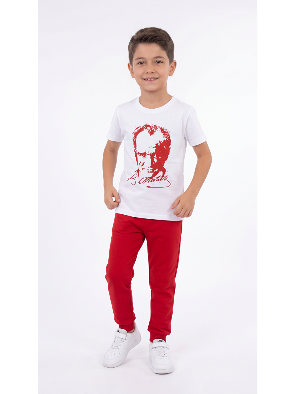 Beyaz Atatürk Baskılı Erkek Çocuk Tişört T-shirt
