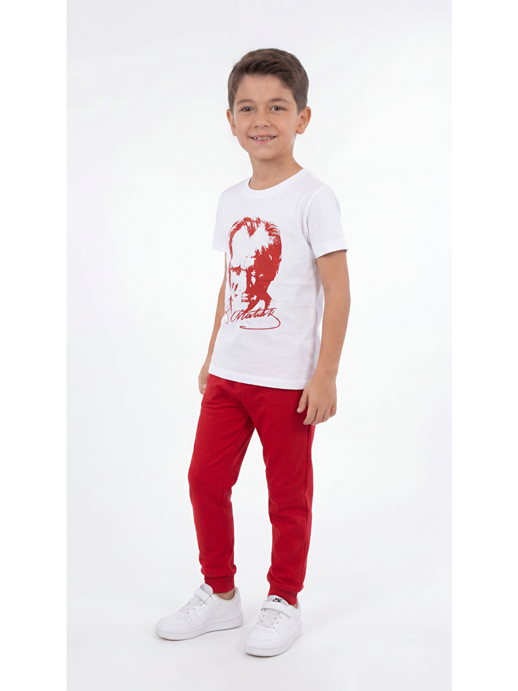 Beyaz Atatürk Baskılı Erkek Çocuk Tişört T-shirt-1