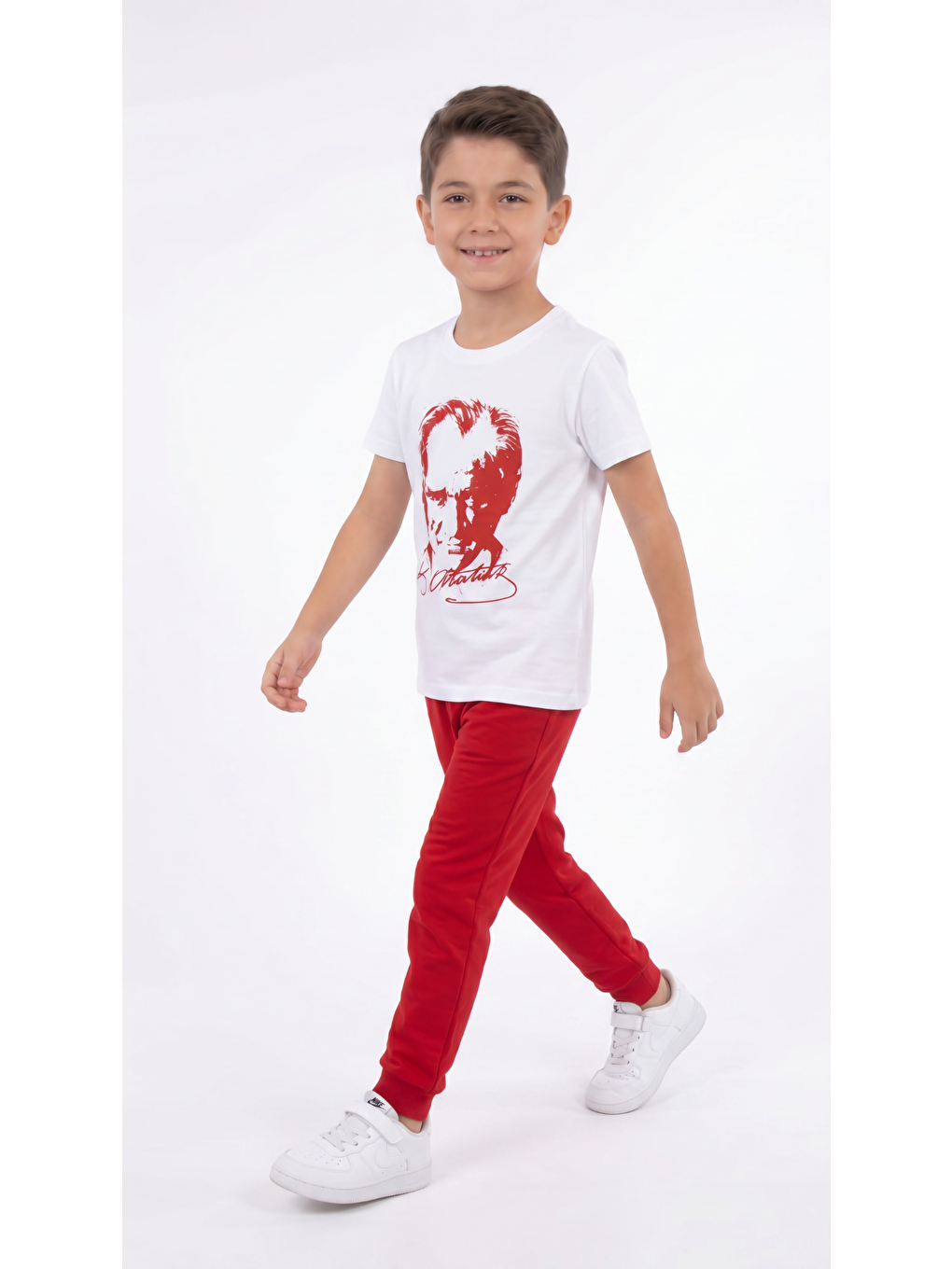 Beyaz Atatürk Baskılı Erkek Çocuk Tişört T-shirt-2