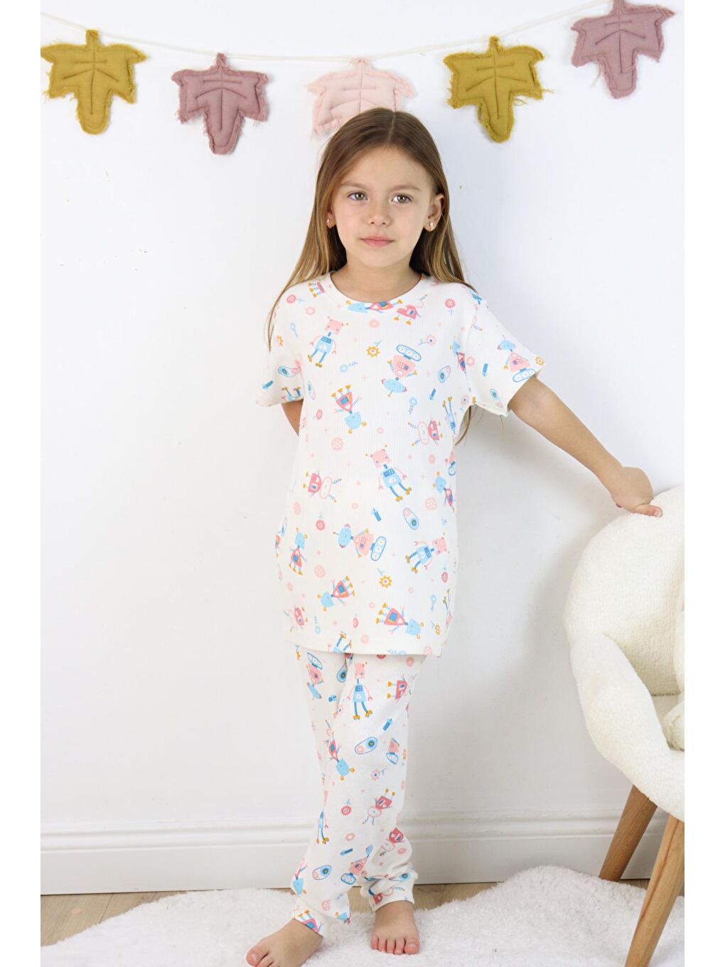 Harika KIDS Beyaz Kız Çocuk Pamuklu Penye Kumaş Baskılı Pijama Takımı - 2