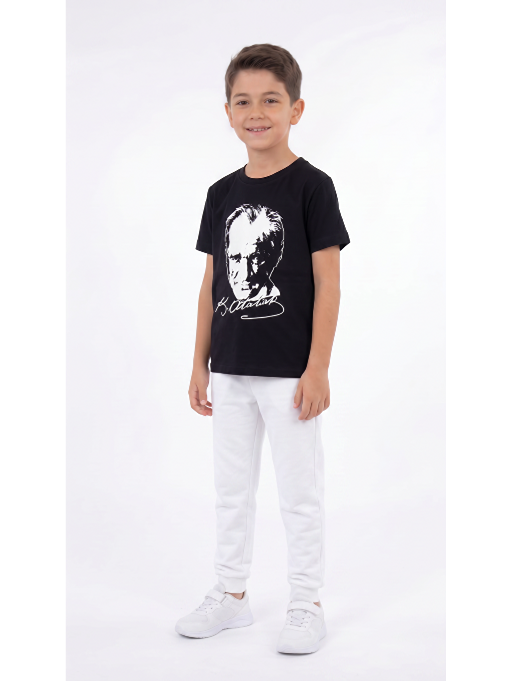 Siyah Atatürk Baskılı Erkek Çocuk Tişört T-shirt-1